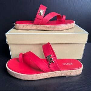 NIB Michael Kors Red Sidney Thong Leather Gladiator Sandals Women’s Size 10